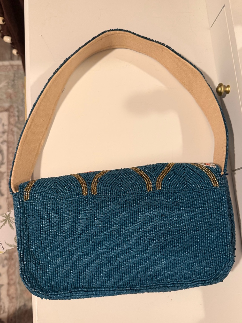Beaded Seashell Shoulder Bag, seed bead purse coastal - Picture 5 of 6